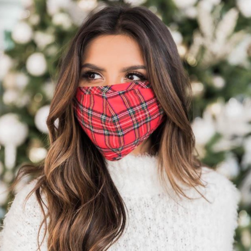 Pink Lily Red Plaid Mask (one size)